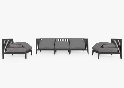 Canapé d'extérieur en aluminium anthracite avec fauteuils sans accoudoirs - 5 places