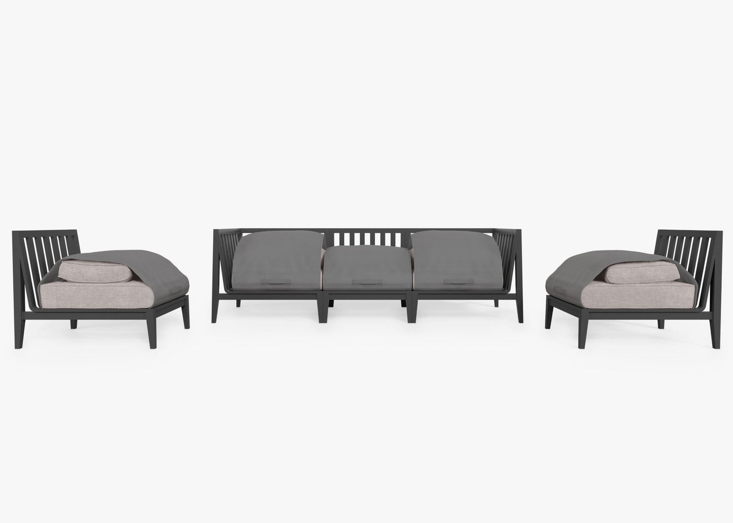 Canapé d'extérieur en aluminium anthracite avec fauteuils sans accoudoirs - 5 places