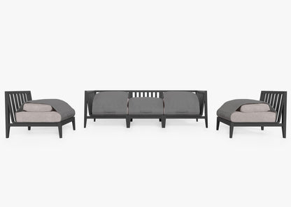 Canapé d'extérieur en aluminium anthracite avec fauteuils sans accoudoirs - 5 places