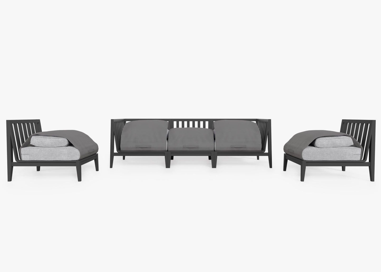 Canapé d'extérieur en aluminium anthracite avec fauteuils sans accoudoirs - 5 places