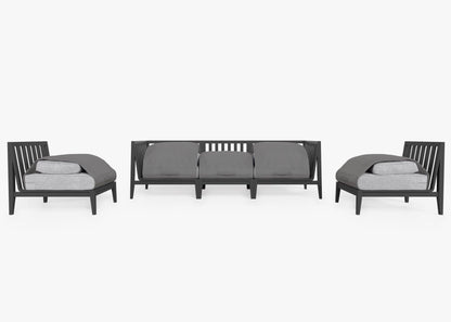 Canapé d'extérieur en aluminium anthracite avec fauteuils sans accoudoirs - 5 places