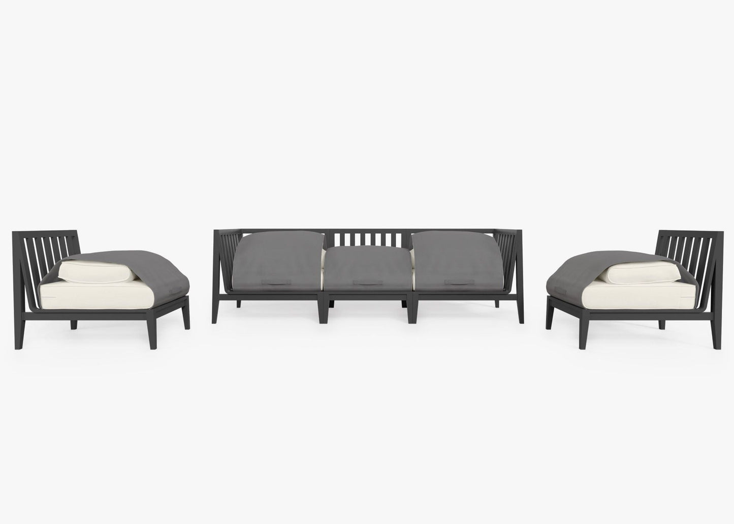 Canapé d'extérieur en aluminium anthracite avec fauteuils sans accoudoirs - 5 places