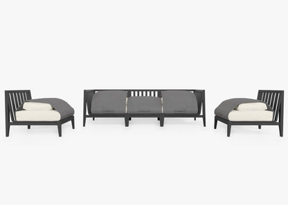 Canapé d'extérieur en aluminium anthracite avec fauteuils sans accoudoirs - 5 places