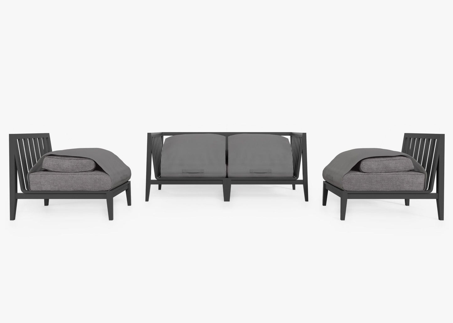 Canapé d'extérieur 4 places en aluminium anthracite avec fauteuils sans accoudoirs