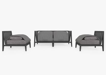 Canapé d'extérieur 4 places en aluminium anthracite avec fauteuils sans accoudoirs