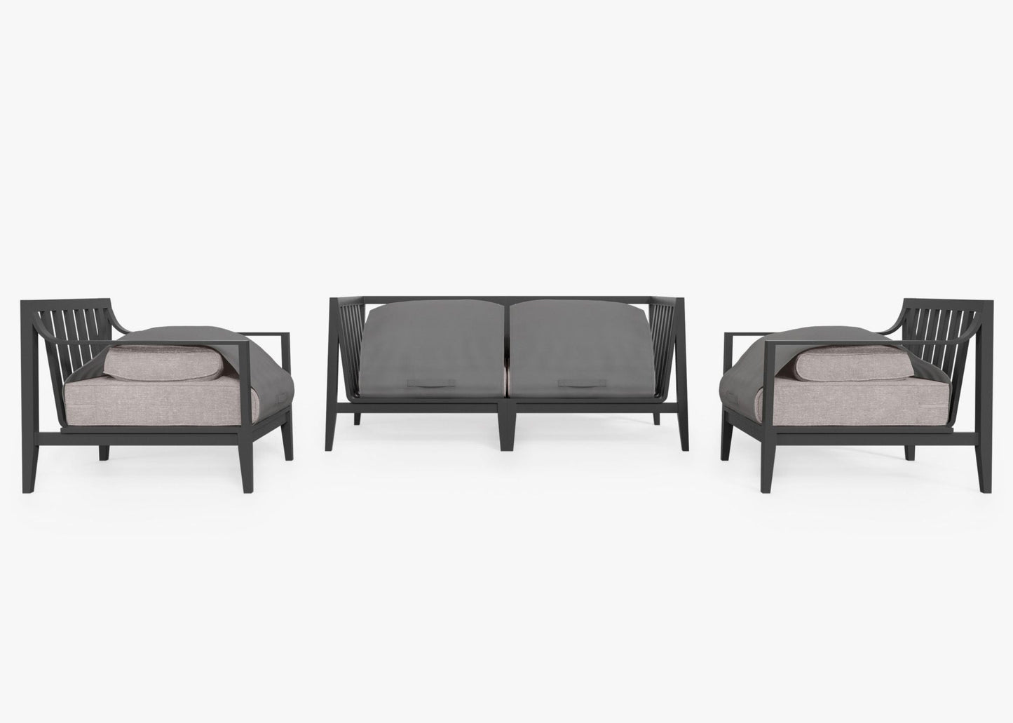 Canapé d'extérieur 4 places en aluminium anthracite avec accoudoirs