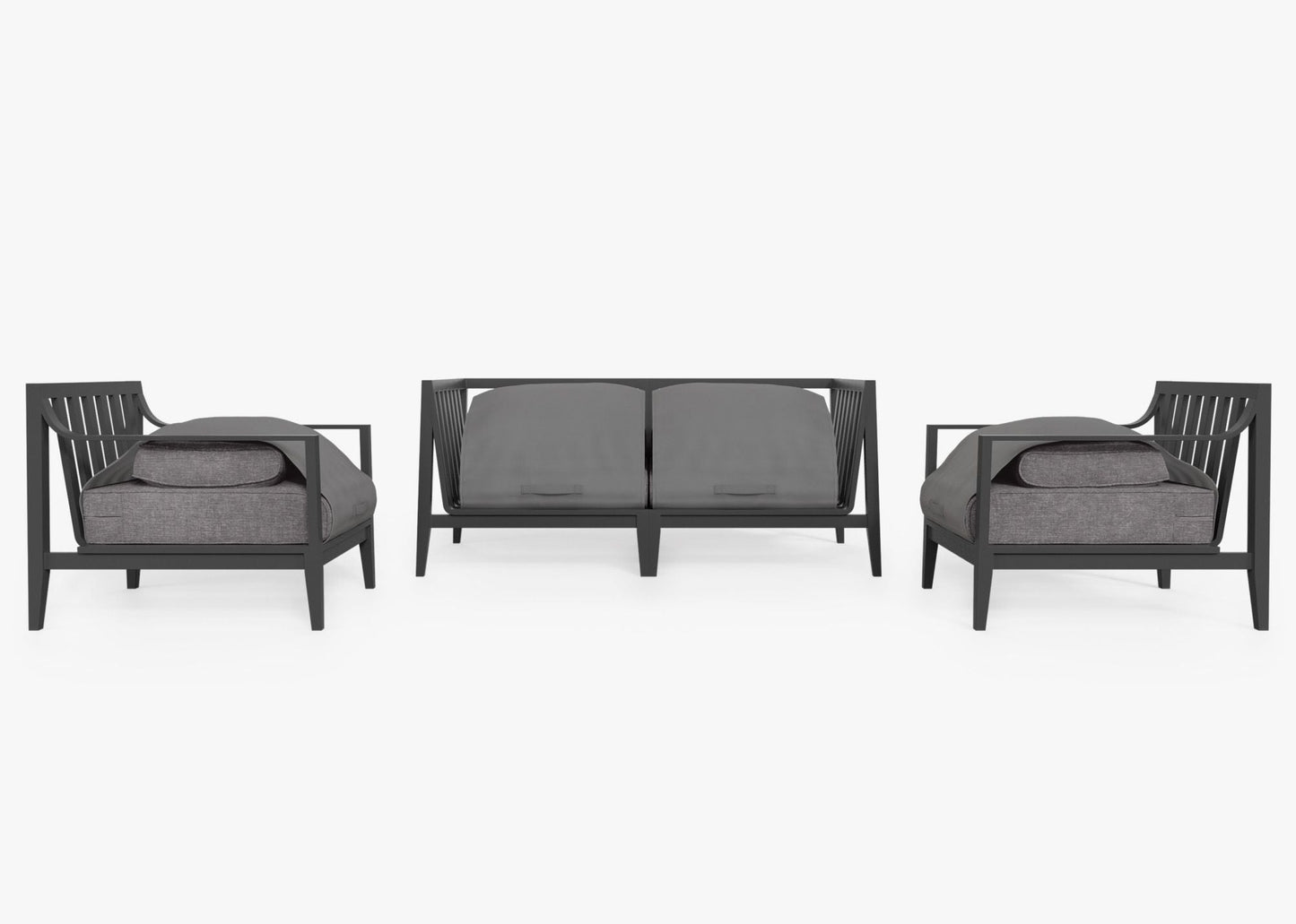 Canapé d'extérieur 4 places en aluminium anthracite avec accoudoirs