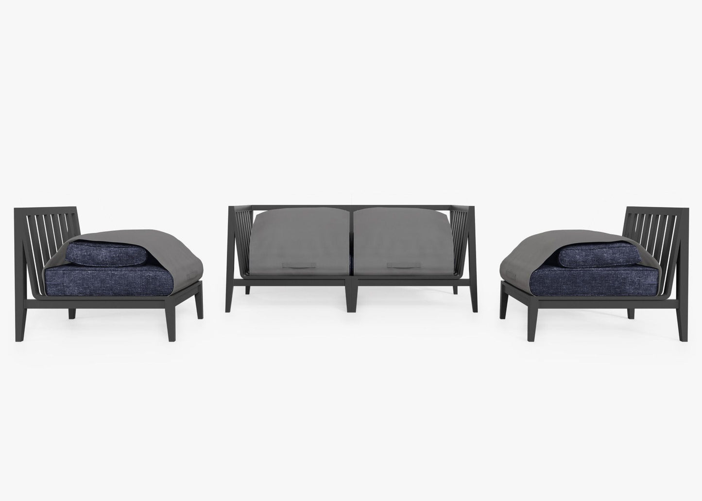 Canapé d'extérieur 4 places en aluminium anthracite avec fauteuils sans accoudoirs