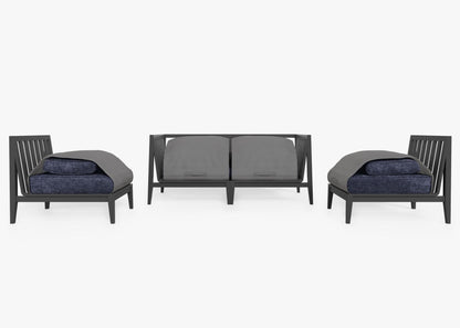 Canapé d'extérieur 4 places en aluminium anthracite avec fauteuils sans accoudoirs