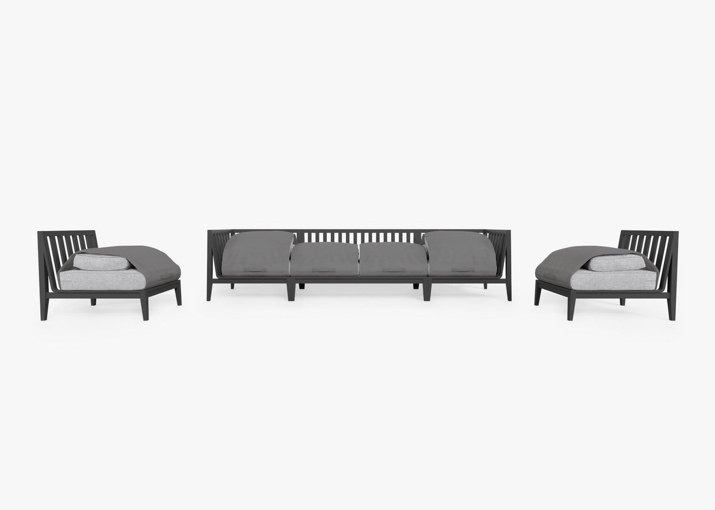 Canapé d'extérieur en aluminium anthracite avec fauteuils sans accoudoirs - 6 places