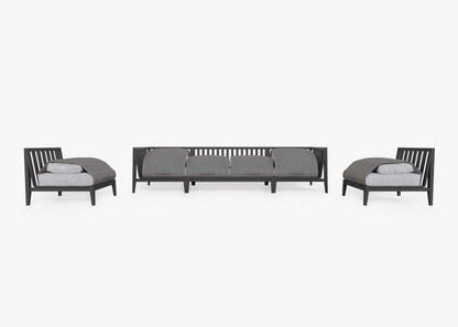 Canapé d'extérieur en aluminium anthracite avec fauteuils sans accoudoirs - 6 places