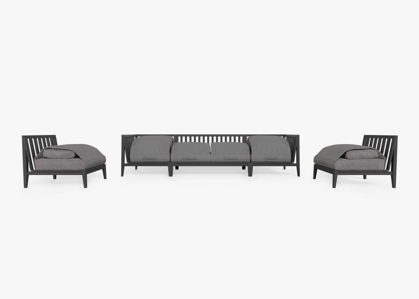 Canapé d'extérieur en aluminium anthracite avec fauteuils sans accoudoirs - 6 places