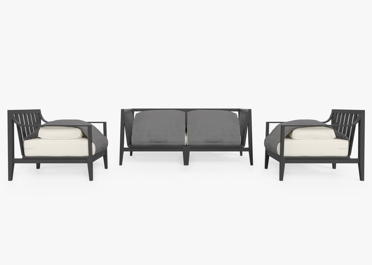 Canapé d'extérieur 4 places en aluminium anthracite avec accoudoirs