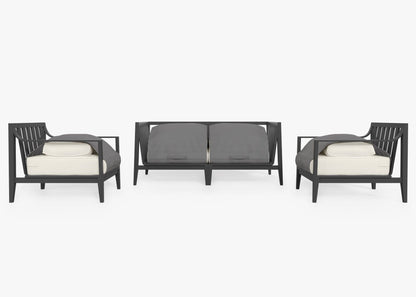 Canapé d'extérieur 4 places en aluminium anthracite avec accoudoirs