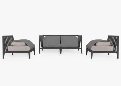 Canapé d'extérieur 4 places en aluminium anthracite avec fauteuils sans accoudoirs