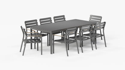 Table de salle à manger rectangulaire d'extérieur en aluminium + 8 fauteuils de salle à manger 595
