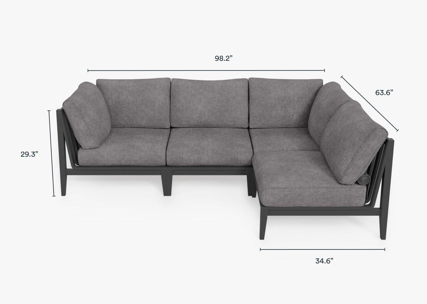 Canapé d'angle d'extérieur en aluminium anthracite - 4 places