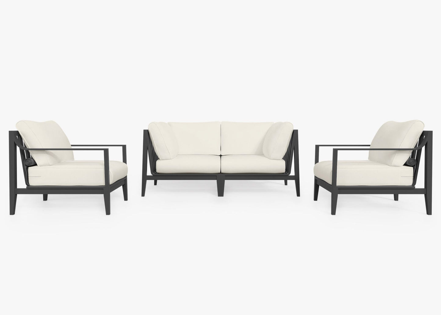 Canapé d'extérieur 4 places en aluminium anthracite avec accoudoirs