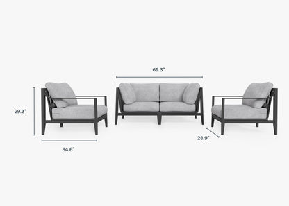 Canapé d'extérieur 4 places en aluminium anthracite avec accoudoirs