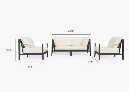 Canapé d'extérieur 4 places en aluminium anthracite avec accoudoirs