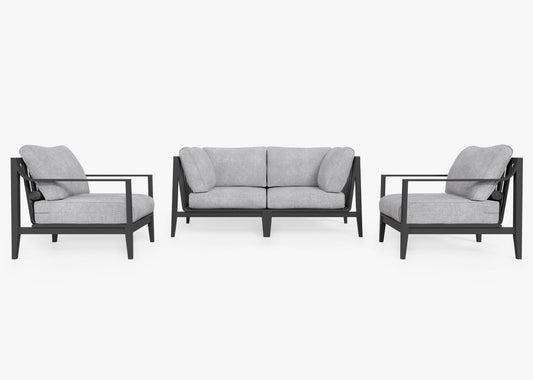 Canapé d'extérieur 4 places en aluminium anthracite avec accoudoirs