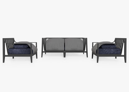 Canapé d'extérieur 4 places en aluminium anthracite avec accoudoirs