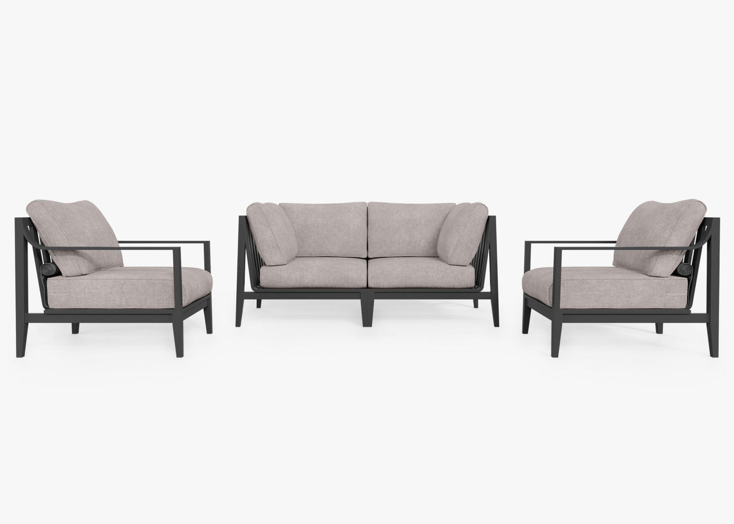 Canapé d'extérieur 4 places en aluminium anthracite avec accoudoirs