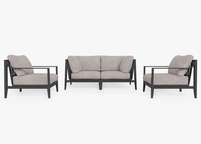 Canapé d'extérieur 4 places en aluminium anthracite avec accoudoirs