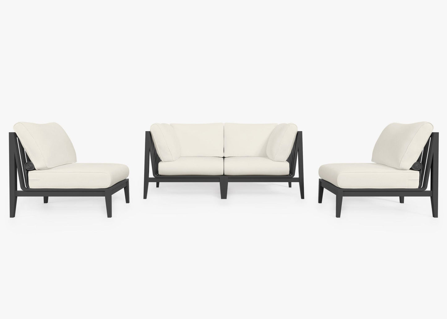 Canapé d'extérieur 4 places en aluminium anthracite avec fauteuils sans accoudoirs