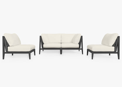 Canapé d'extérieur 4 places en aluminium anthracite avec fauteuils sans accoudoirs