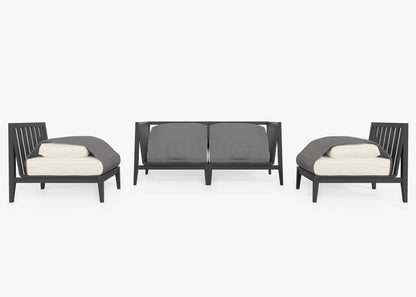 Canapé d'extérieur 4 places en aluminium anthracite avec fauteuils sans accoudoirs
