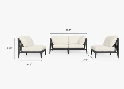 Canapé d'extérieur 4 places en aluminium anthracite avec fauteuils sans accoudoirs