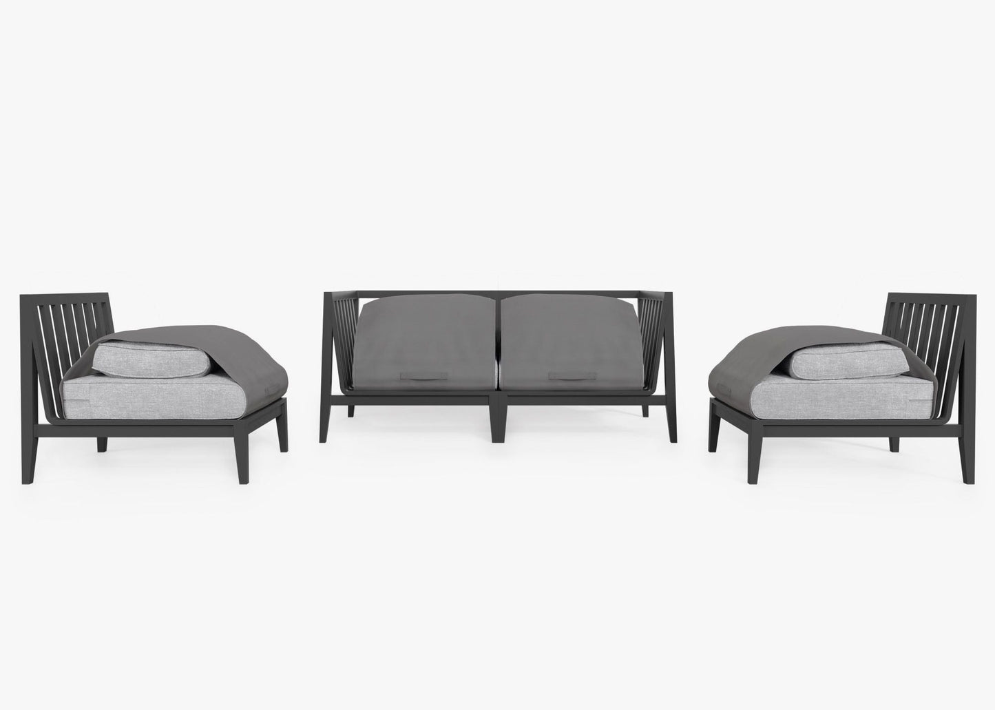 Canapé d'extérieur 4 places en aluminium anthracite avec fauteuils sans accoudoirs