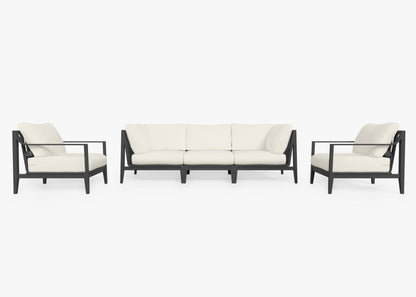 Canapé d'extérieur en aluminium anthracite avec fauteuils - 5 places