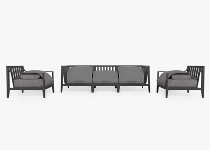 Canapé d'extérieur en aluminium anthracite avec fauteuils - 5 places