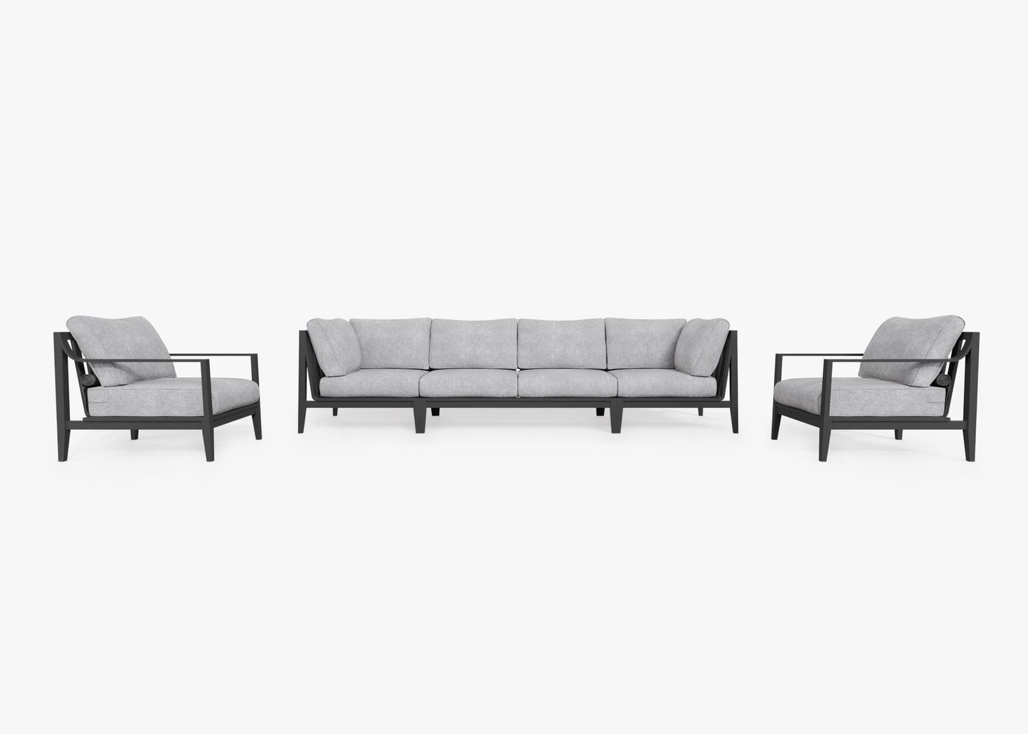 Canapé d'extérieur en aluminium anthracite avec fauteuils - 6 places