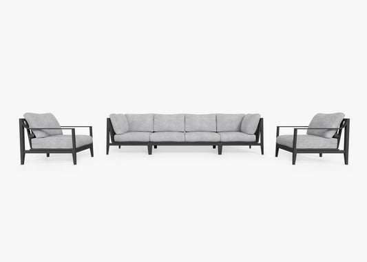 Canapé d'extérieur en aluminium anthracite avec fauteuils - 6 places