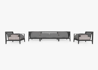 Canapé d'extérieur en aluminium anthracite avec fauteuils - 6 places