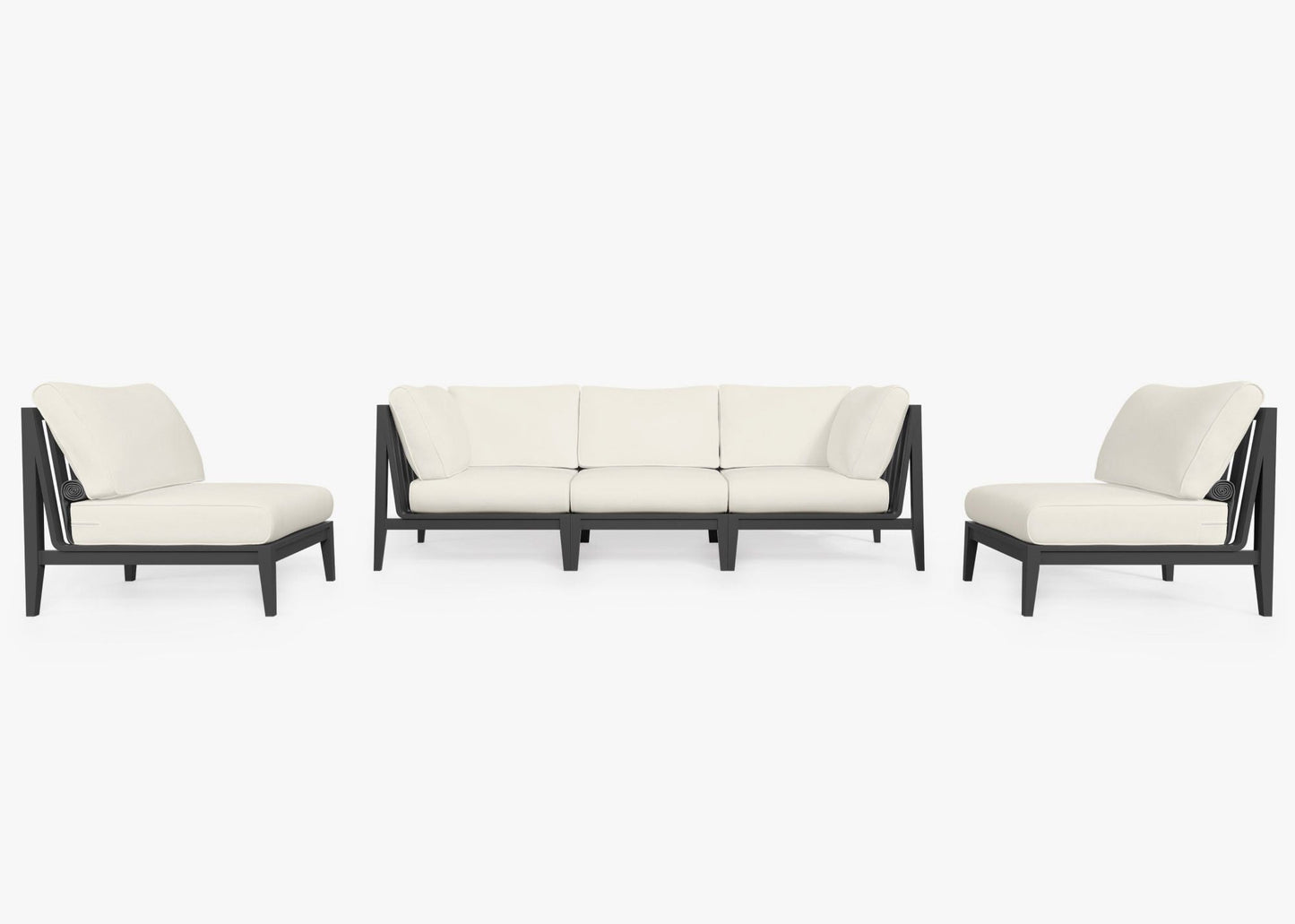 Canapé d'extérieur en aluminium anthracite avec fauteuils sans accoudoirs - 5 places