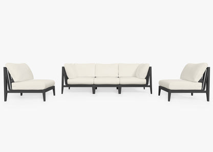 Canapé d'extérieur en aluminium anthracite avec fauteuils sans accoudoirs - 5 places