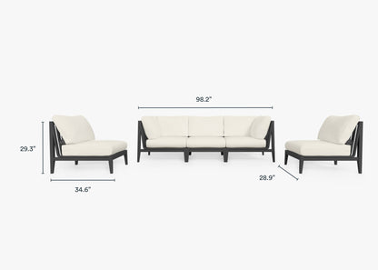 Canapé d'extérieur en aluminium anthracite avec fauteuils sans accoudoirs - 5 places
