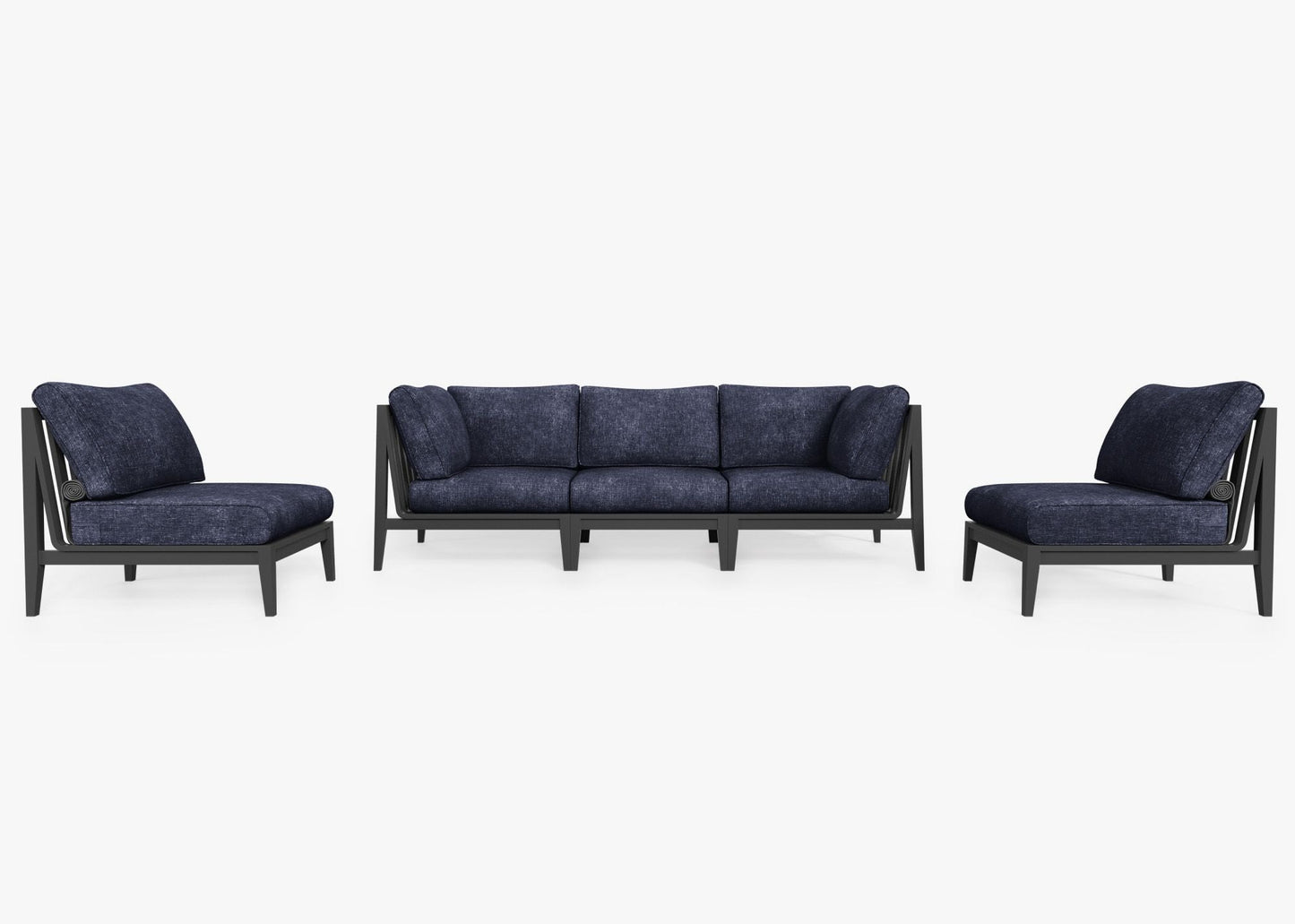 Canapé d'extérieur en aluminium anthracite avec fauteuils sans accoudoirs - 5 places