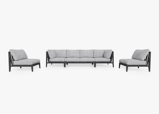 Canapé d'extérieur en aluminium anthracite avec fauteuils sans accoudoirs - 6 places