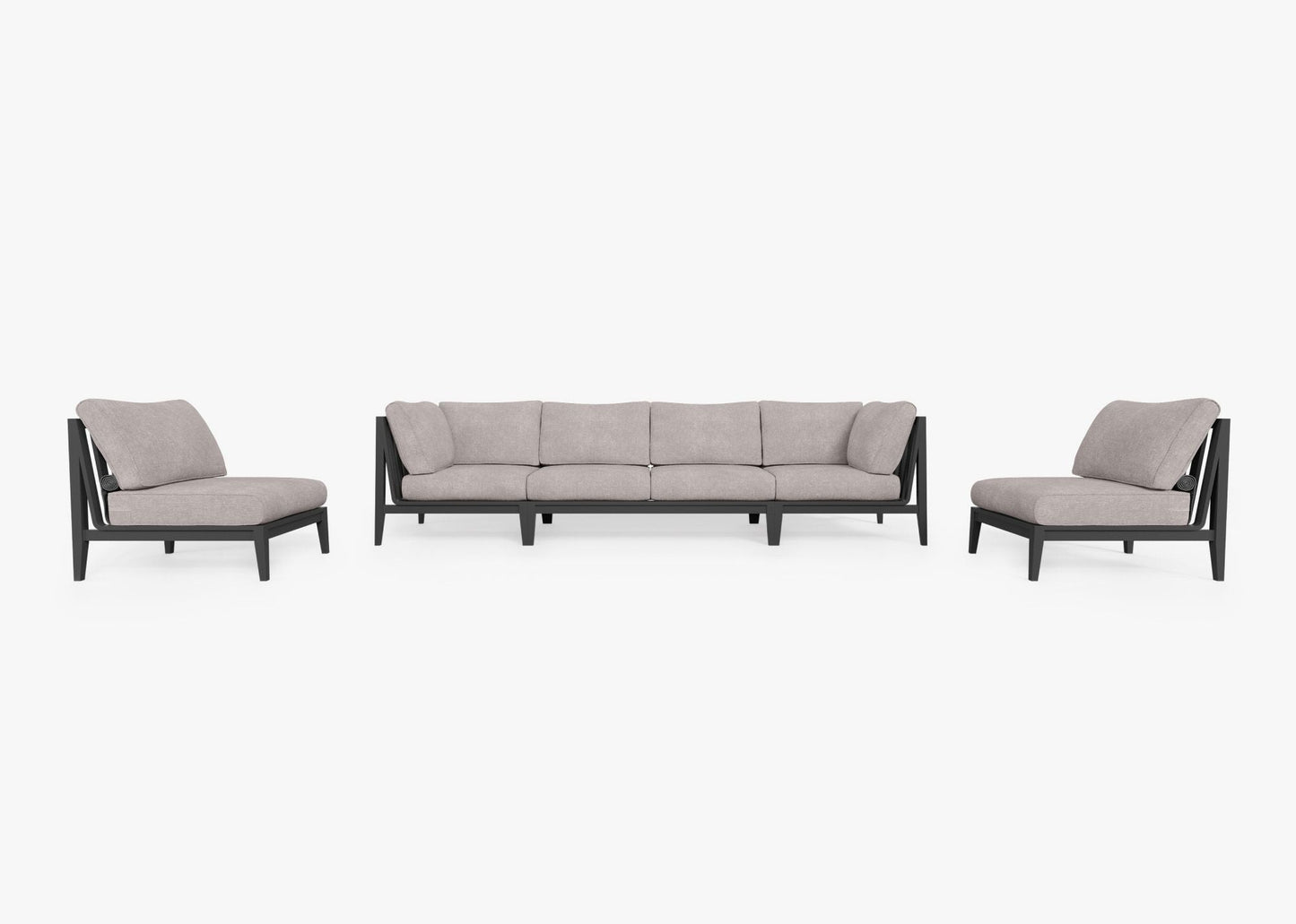 Canapé d'extérieur en aluminium anthracite avec fauteuils sans accoudoirs - 6 places