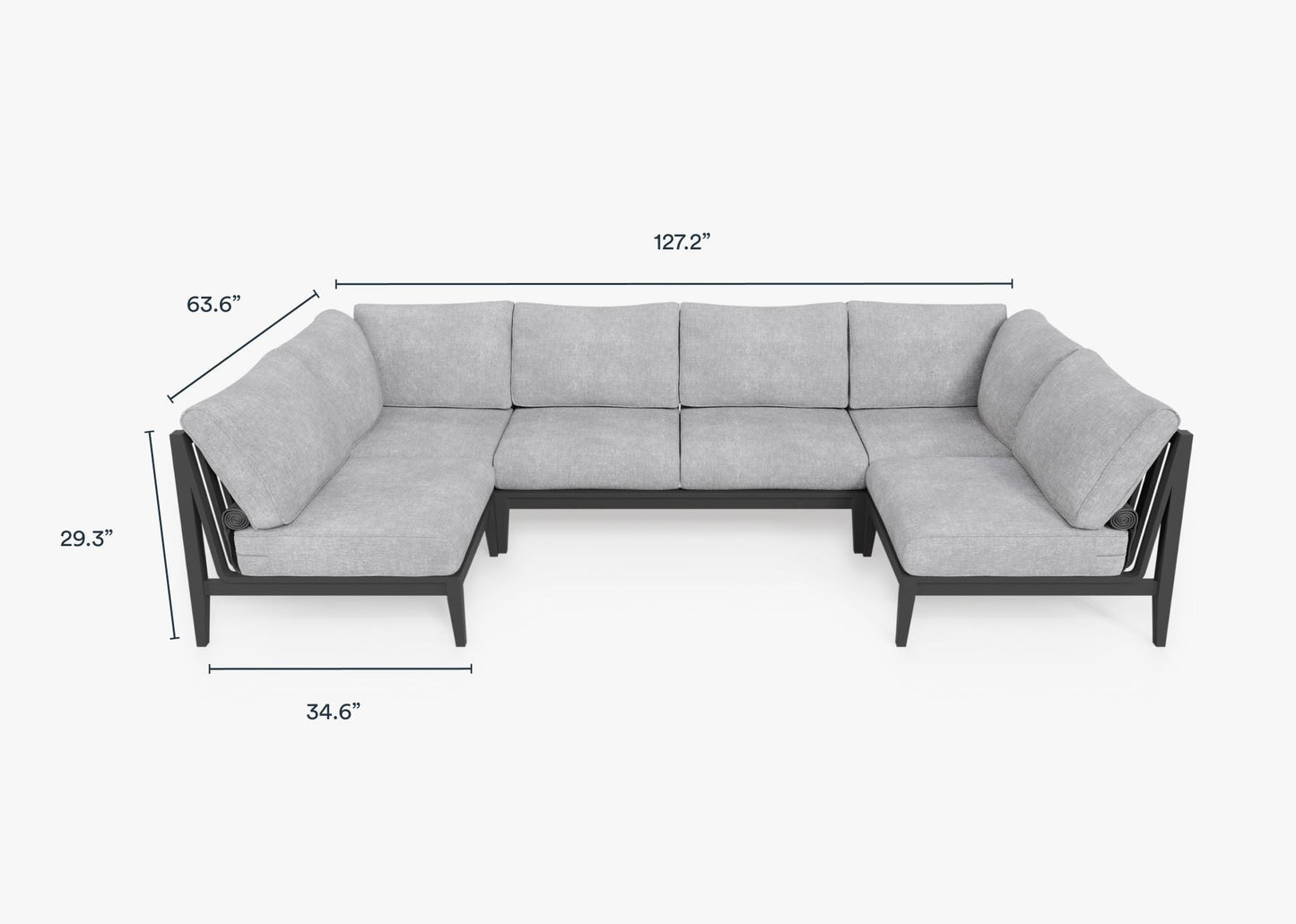 Canapé d'angle d'extérieur en aluminium anthracite en forme de U - 6 places