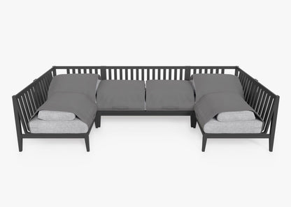 Canapé d'angle d'extérieur en aluminium anthracite en forme de U - 6 places