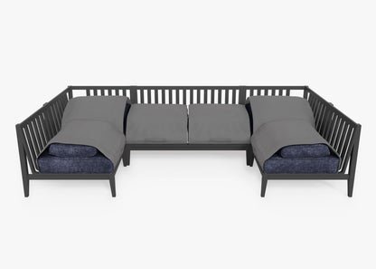 Canapé d'angle d'extérieur en aluminium anthracite en forme de U - 6 places