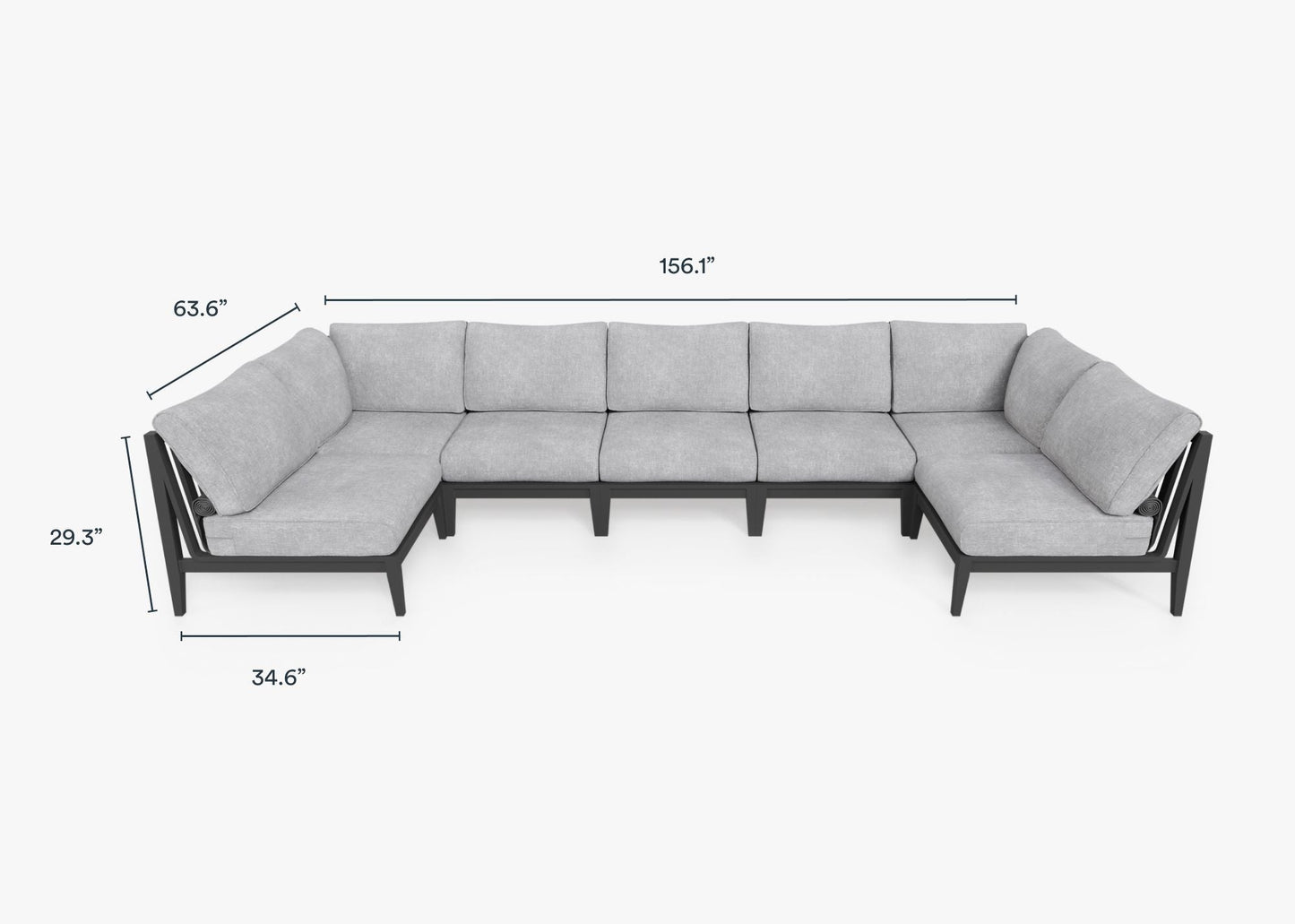 Canapé d'angle extérieur en aluminium anthracite en forme de U - 7 places