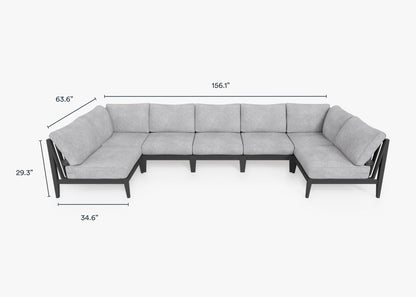 Canapé d'angle extérieur en aluminium anthracite en forme de U - 7 places