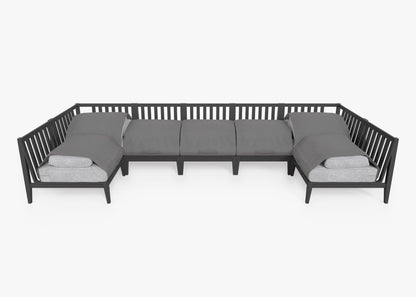 Canapé d'angle extérieur en aluminium anthracite en forme de U - 7 places